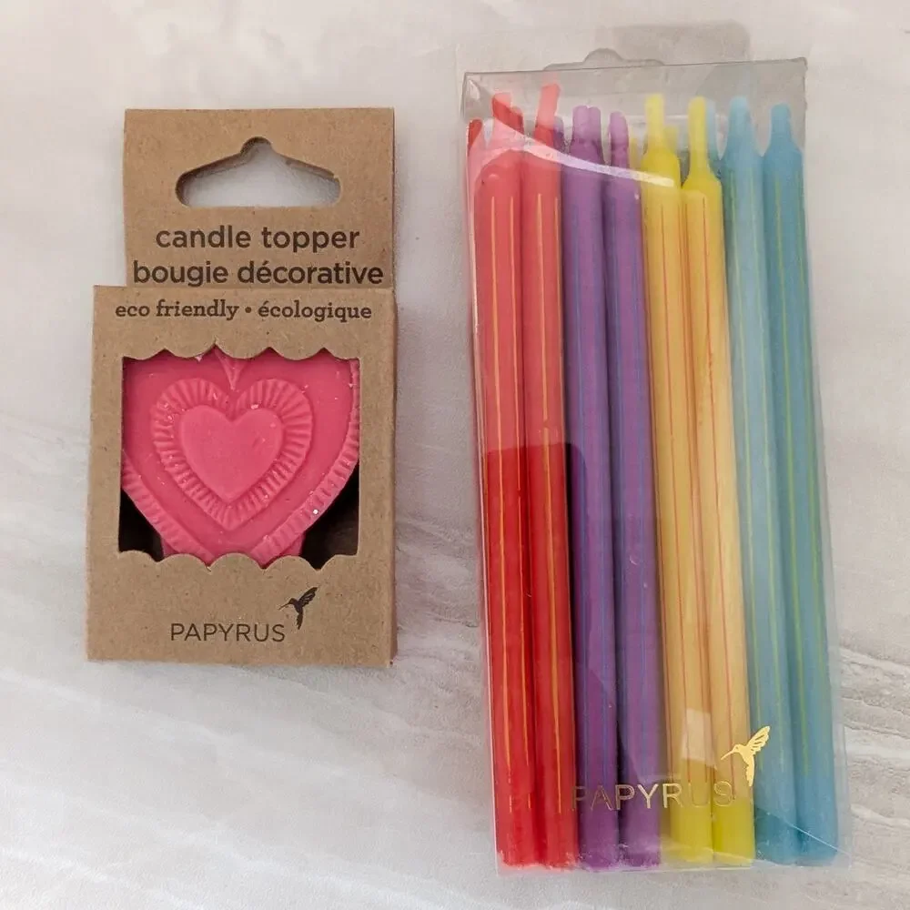 Papyrus Candles - Heart Candle Cake Topper & 24 Birthday Candles - New in Box